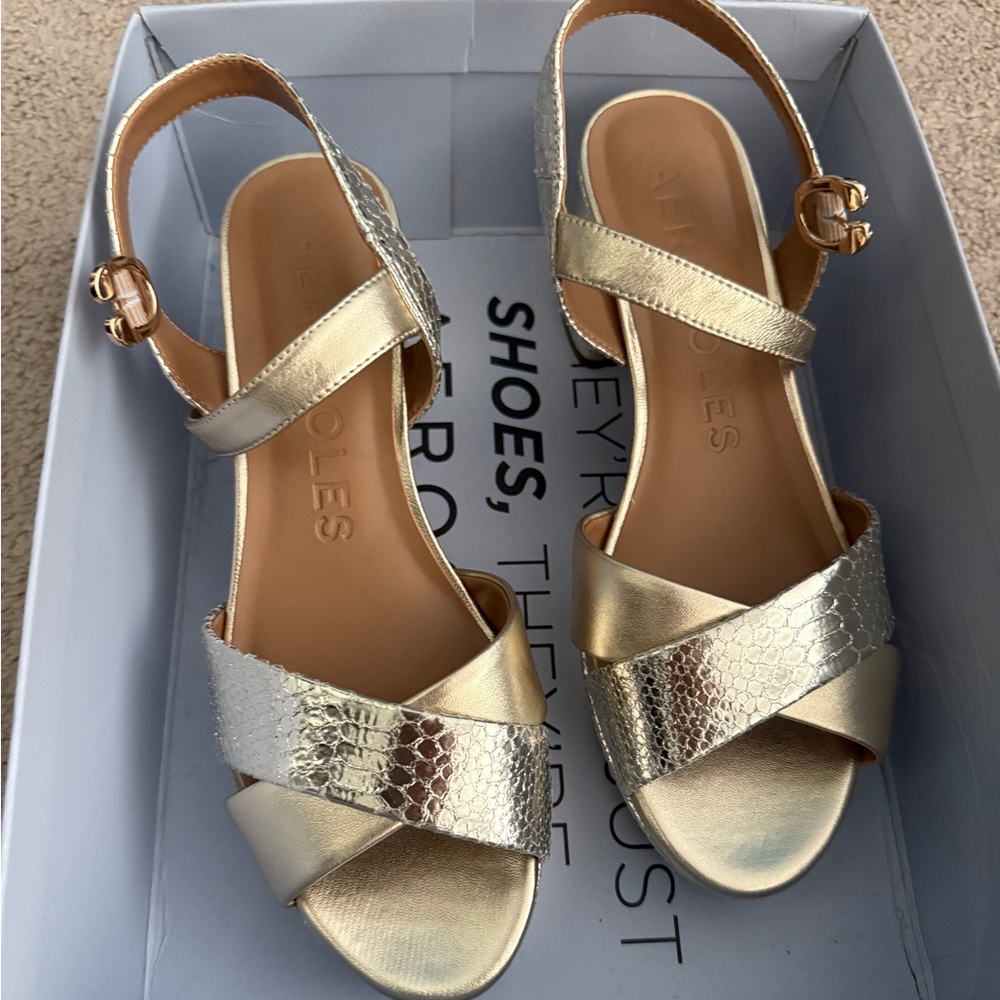 AEROSOLES Gold and Silver Platform Sandals